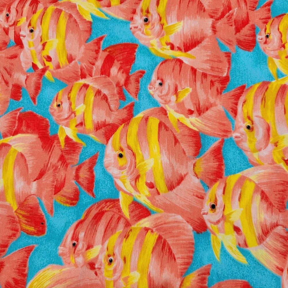 Tropical Fish Print Cotton Fabric Cranston Printworks Quilting Sewing 4 Yards